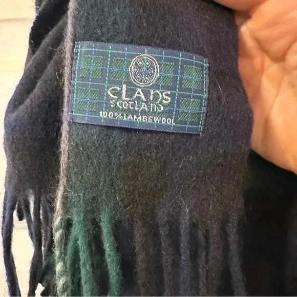 Clans Scotland Green & Navy Blue 100% Lambswool Scarf - Picture 3 of 6
